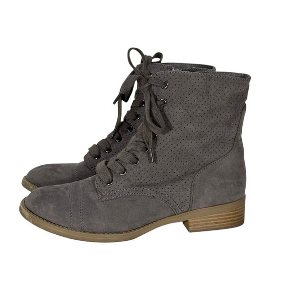 Report Lace Up Gray Perforated Suede Combat Ankle Boots Sz 7 - Picture 1 of 8
